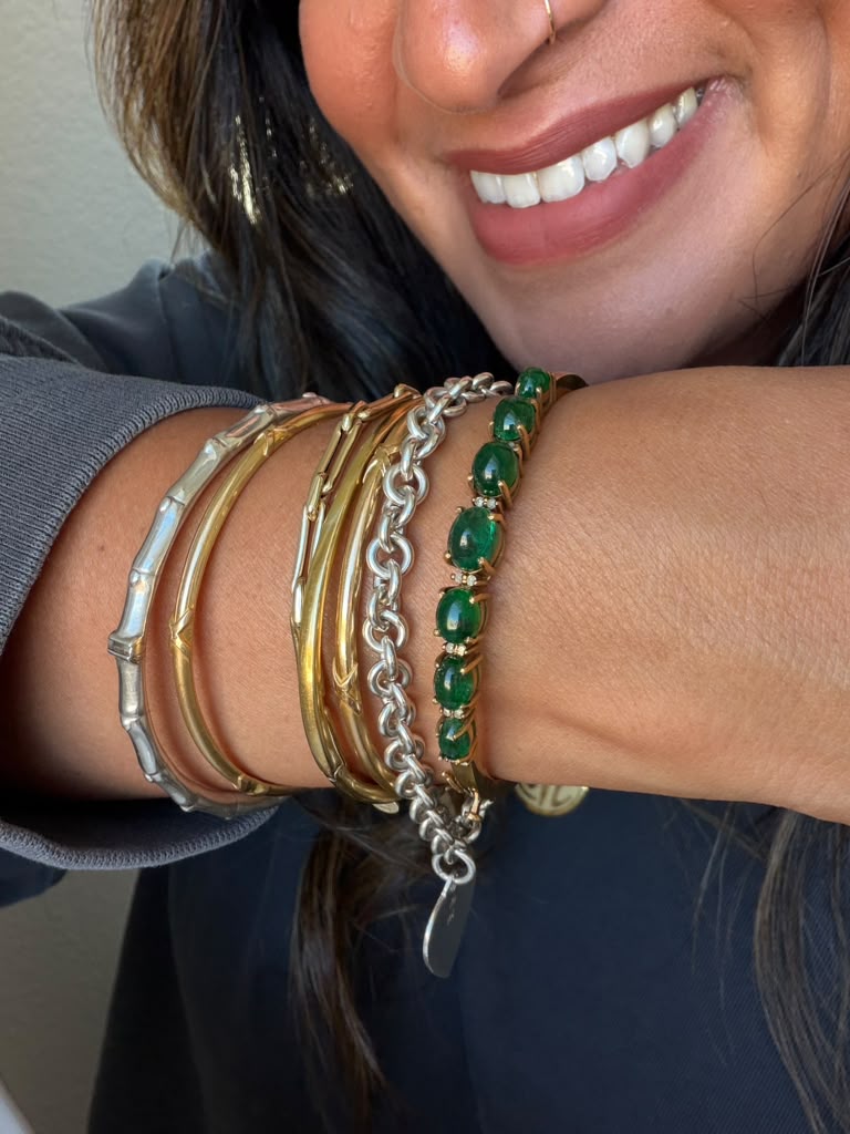 Natural Emerald Bubble Bangle | Vintage Statement Bracelet Gold