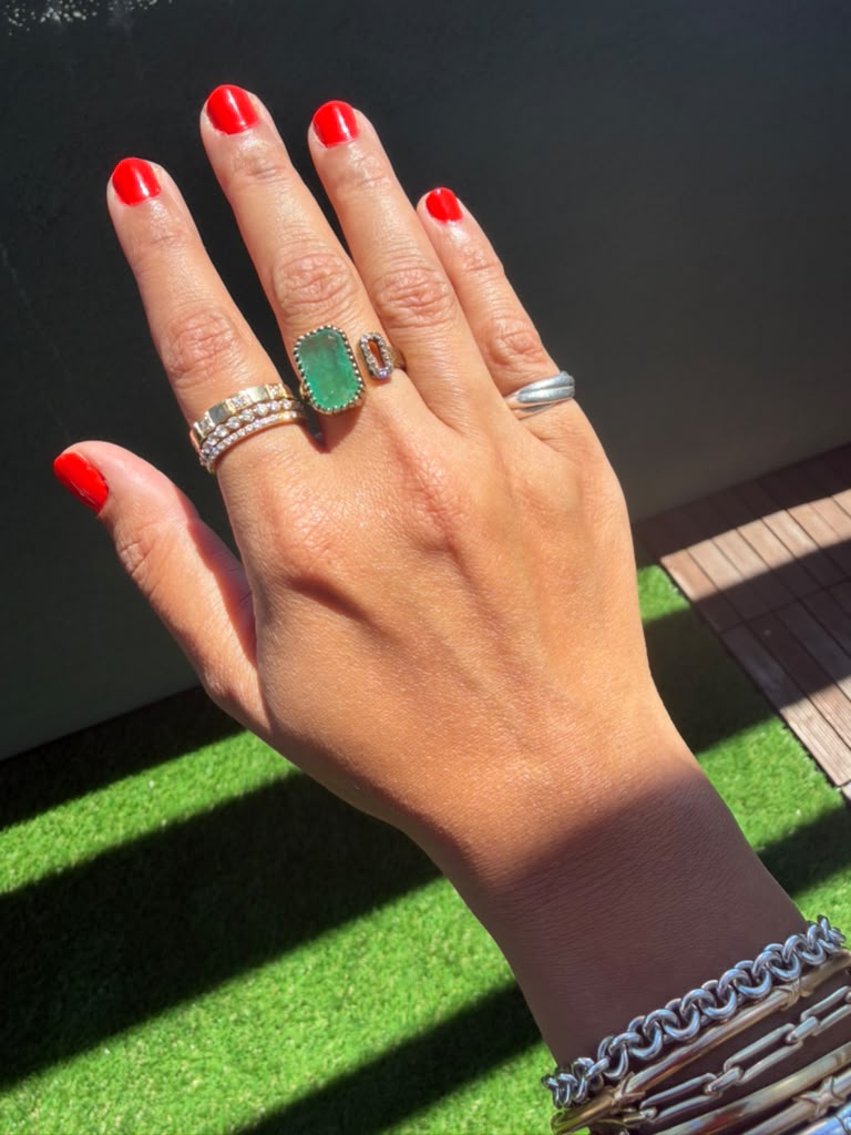 Natural Emerald & Diamond Statement Ring | Emerald Gold Ring