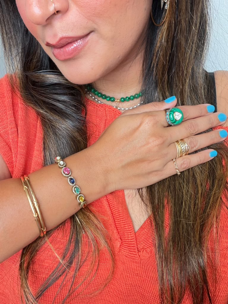 Multi-Gemstone Statement Bracelet | Natural Gemstone Bracelet Gold | The Mosaic