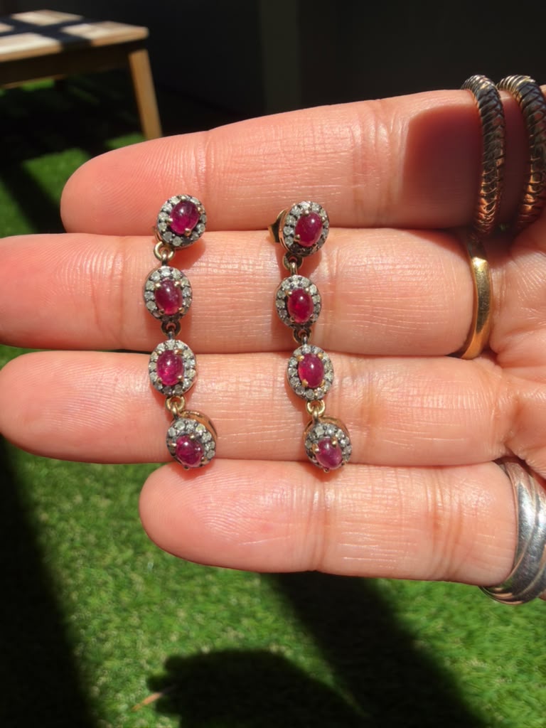 Natural Ruby Drop Earrings | Gold Ruby Dangle Earrings