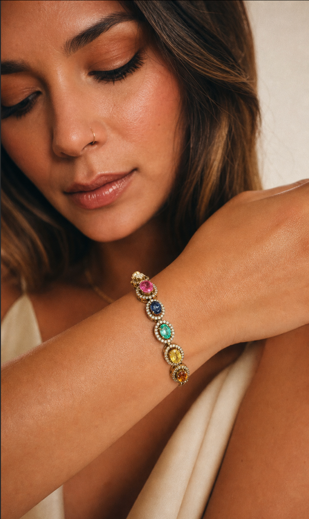 Multi-Gemstone Statement Bracelet | Natural Gemstone Bracelet Gold | The Mosaic