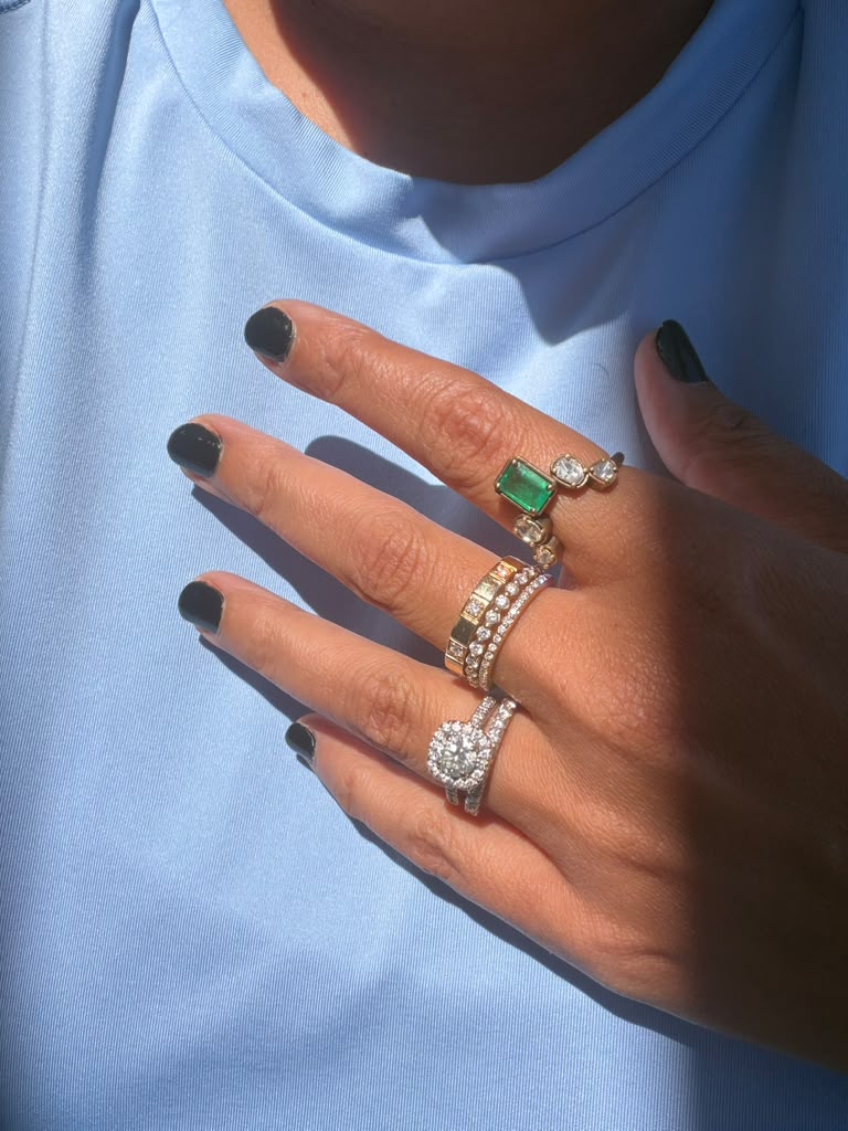 Emerald & Diamond Jacket Ring | Natural Emerald Cut Ring Gold | The Aura