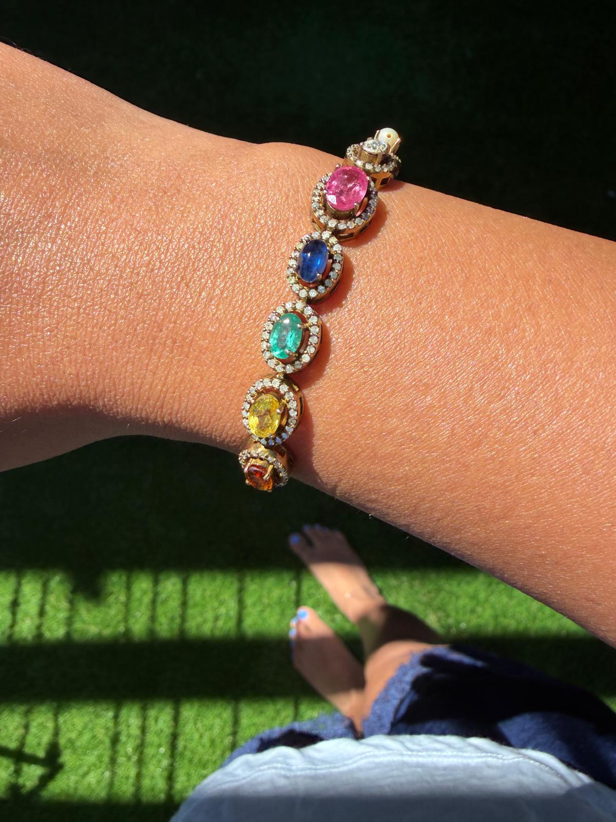 Multi-Gemstone Statement Bracelet | Natural Gemstone Bracelet Gold | The Mosaic