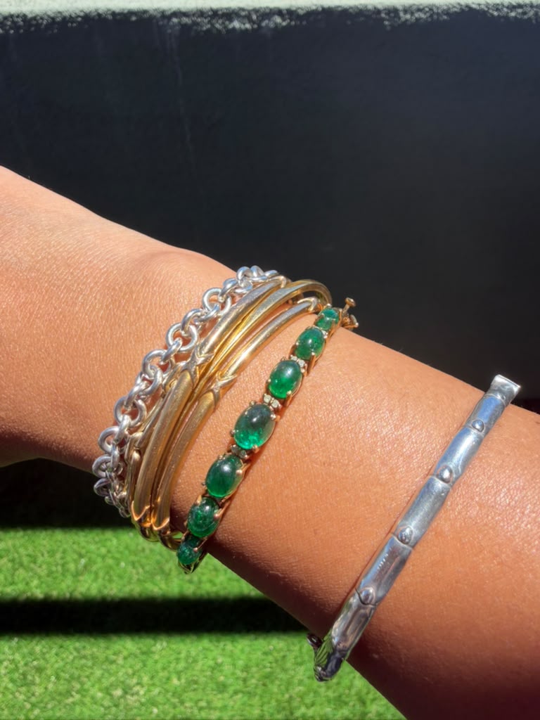 Natural Emerald Bubble Bangle | Vintage Statement Bracelet Gold