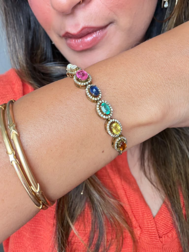 Multi-Gemstone Statement Bracelet | Natural Gemstone Bracelet Gold | The Mosaic