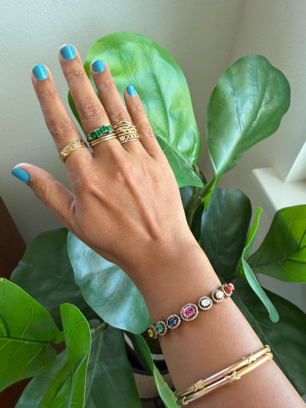 Natural Emerald Stacking Ring | Bubble Ring Gold | Stackable Gemstone Ring