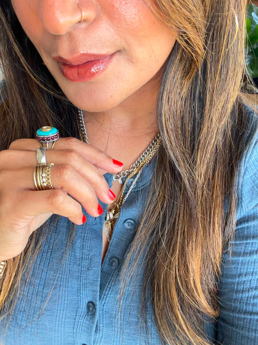 Turquoise, Ruby & Polki Diamond Statement Ring | The Solstice Ring