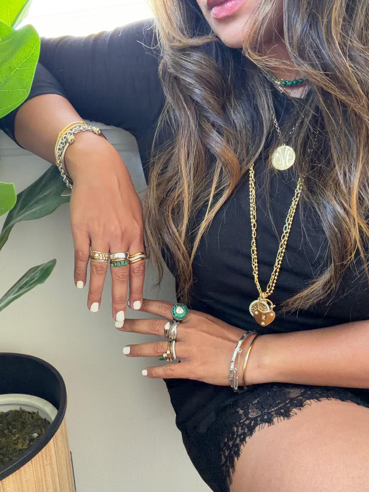 Natural Emerald Stacking Ring | Bubble Ring Gold | Stackable Gemstone Ring